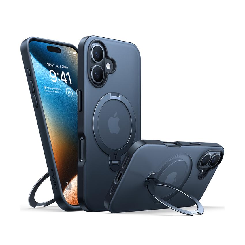 TORRAS iPhone 16 Pro Max 用 ケース ゼンマイ式スタンド 縦横両