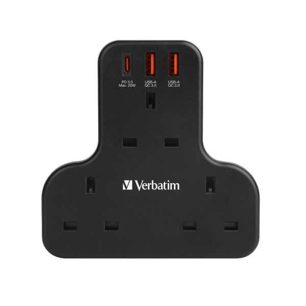 Verbatim 3位PD & QC 3.0 T型擴充電源插座