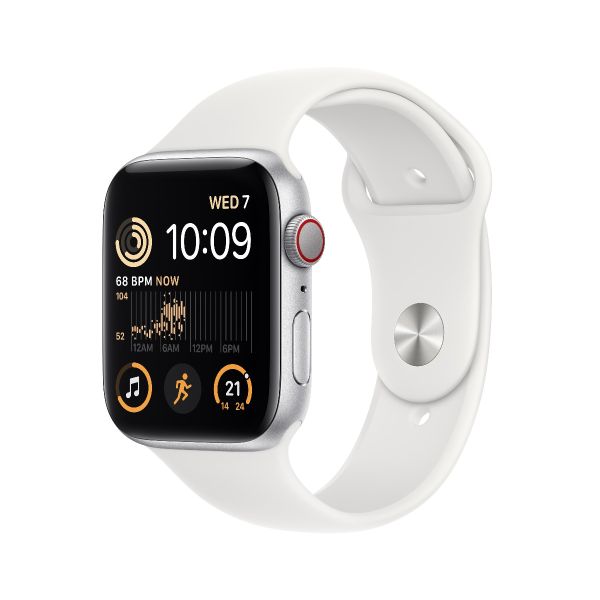 [只限門市自取] Apple Watch SE 44毫米 GPS + 流動網絡 銀色 鋁金屬錶殼 配白色 運動錶帶