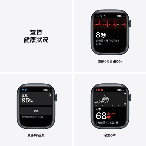 Apple Watch Series 7 45毫米 GPS + 流動網絡 午夜暗色鋁金屬錶殼配午夜暗色運動錶帶