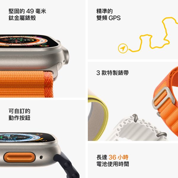 Apple Watch Ultra 49毫米 GPS + 流動網絡 鈦金屬錶殼 配登峰手環