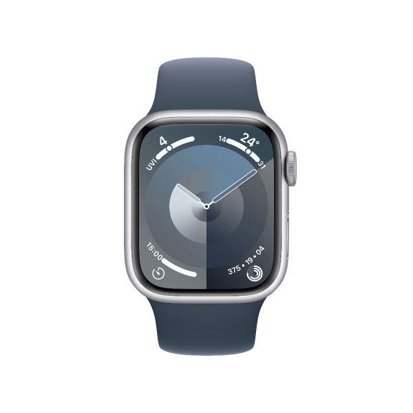 [Store Pick-up Only] Apple Watch Series 9 41mm GPS + Cellular Silver Aluminium Case with Storm Blue Sport Band