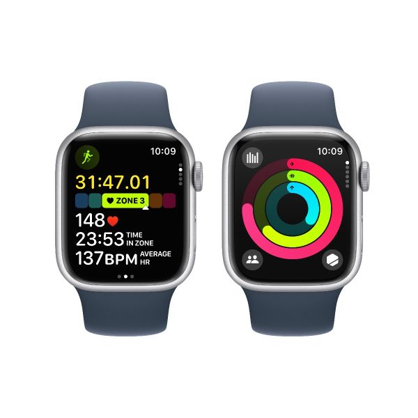 [Store Pick-up Only] Apple Watch Series 9 41mm GPS + Cellular Silver Aluminium Case with Storm Blue Sport Band