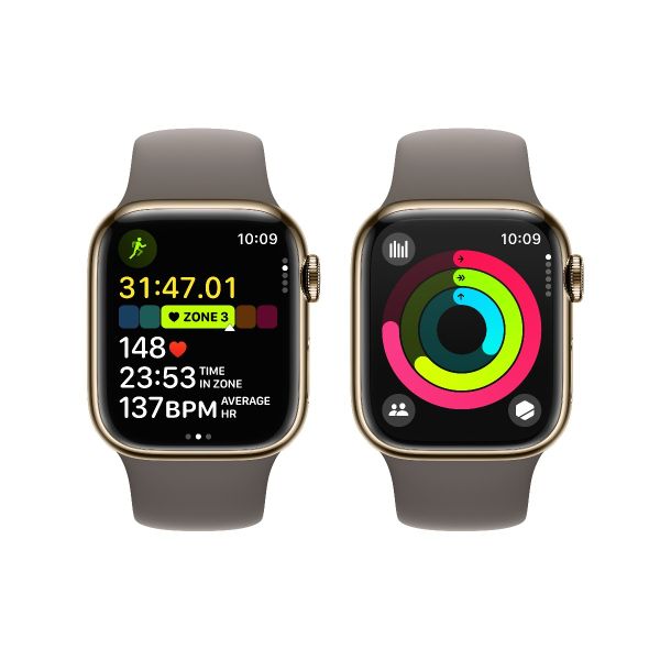 [Store Pick-up Only] Apple Watch Series 9 41mm GPS + Cellular Gold Stainless Steel Case with Clay Sport Band